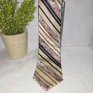 STACY ADAMS SIGNATURE GOLD MENS TIE DIAGONAL STRIPES GOLD BLACK TAN VTG